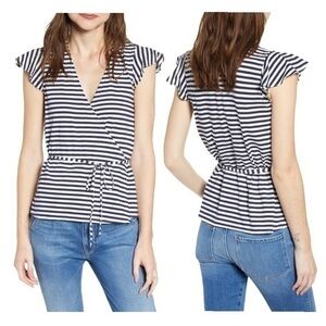 NWT J. Crew Stripe Wrap Knit Top Navy Ivory Nautical